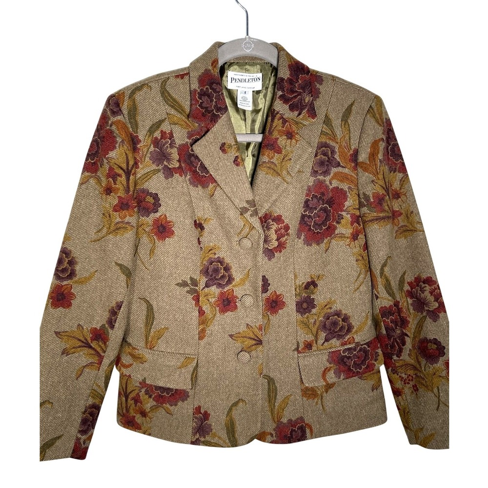 Pendleton Vintage Wool‎ Floral Blazer Women's 6 Tapestry Lined Jacket
